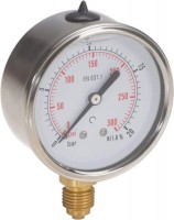 Nyomásmérő óra 1 bar, acél, DN 63, 1/4" BSP, glicerines csillapítással, vertikális csatlakozással