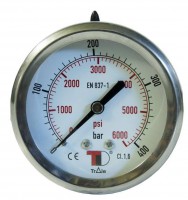 Nyomásmérő óra 25 bar, acél, DN 63, 1/4" BSP, glicerines csillapítással, karima nélkül, hátsó csatlakozással