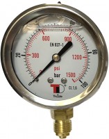 Nyomásmérő óra 100 bar, acél, DN 63, 1/4" BSP, glicerines csillapítással, vertikális csatlakozással