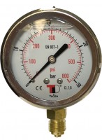 Nyomásmérő óra 40 bar, acél, DN 63, 1/4" BSP, glicerines csillapítással, vertikális csatlakozással