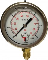 Nyomásmérő óra 6 bar, acél, DN 63, 1/4" BSP, glicerines csillapítással, vertikális csatlakozással