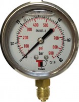 Nyomásmérő óra 60 bar, acél, DN 63, 1/4" BSP, glicerines csillapítással, vertikális csatlakozással