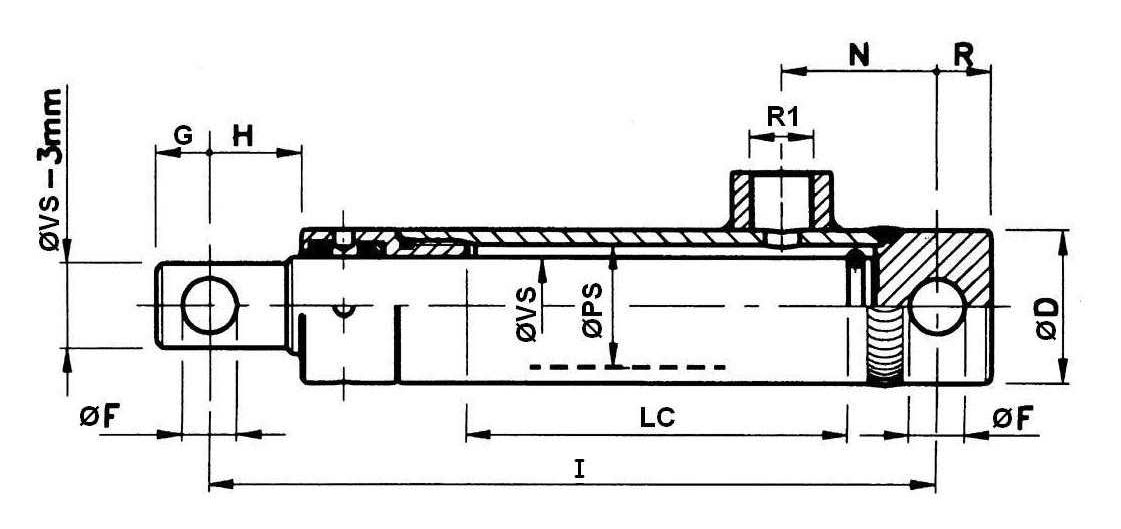 Hidraulikus egyszeres működésű munkahenger D 30/40 H9, 250mm, 180bar, 3/8 BSP méretrajz
