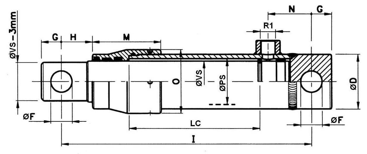 Hidraulikus egyszeres működésű munkahenger D 55/60 H9, 700mm, 210bar, 3/8 BSP méretrajz
